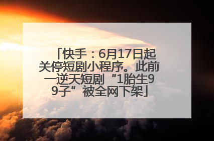 快手：6月17日起关停短剧小程序。此前一逆天短剧“1胎生99子”被全网下架